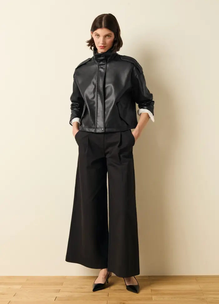 LES COPAINS Bomber Biker A Collo Alto, Donna, Nero