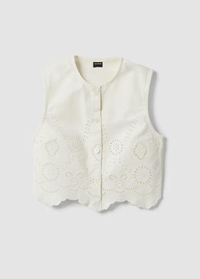 LES COPAINS Camicia Bianca In Cotone Organico Sangallo, Donna, Bianco