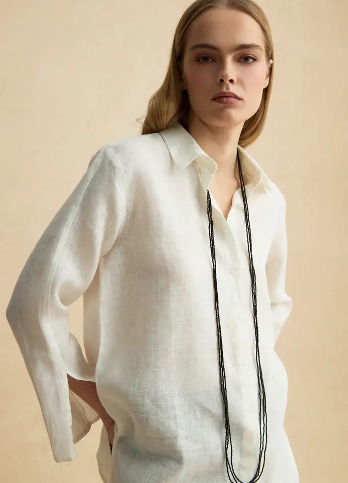LES COPAINS Camicia Bianca In Puro Lino Oversize Fit, Donna, Bianco