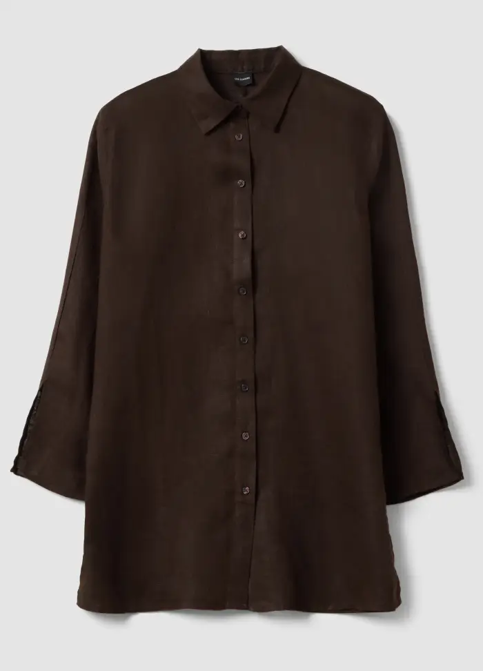 LES COPAINS Camicia Marrone In Puro Lino Oversize Fit, Donna, Marrone