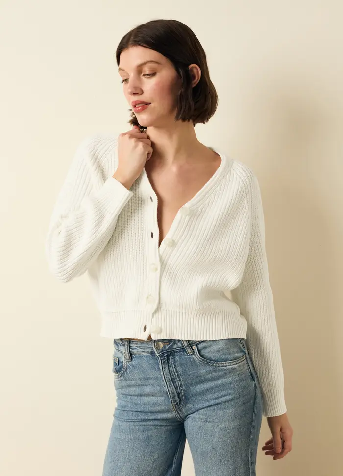 LES COPAINS Cardigan Con Maniche Raglan, Donna, Bianco