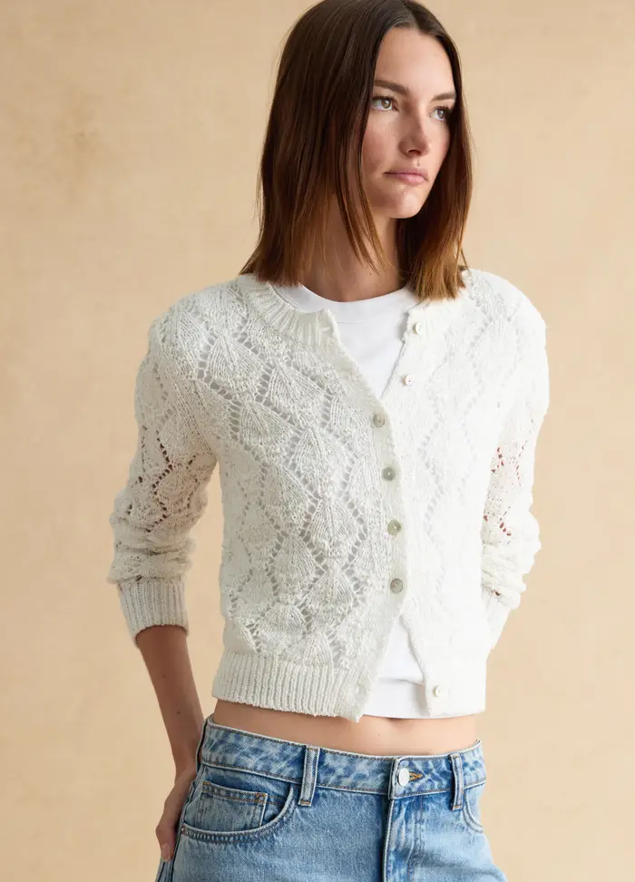 LES COPAINS Cardigan In Misto Cotone Bianco Regular Fit Con Lavorazione A Maglia, Donna, Bianco