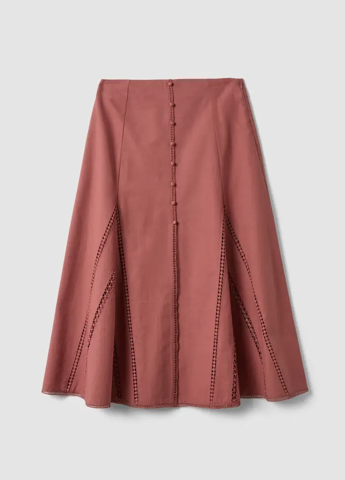LES COPAINS Gonna Rosa In Misto Cotone E Lino Con Dettagli Traforati, Donna, Rosa