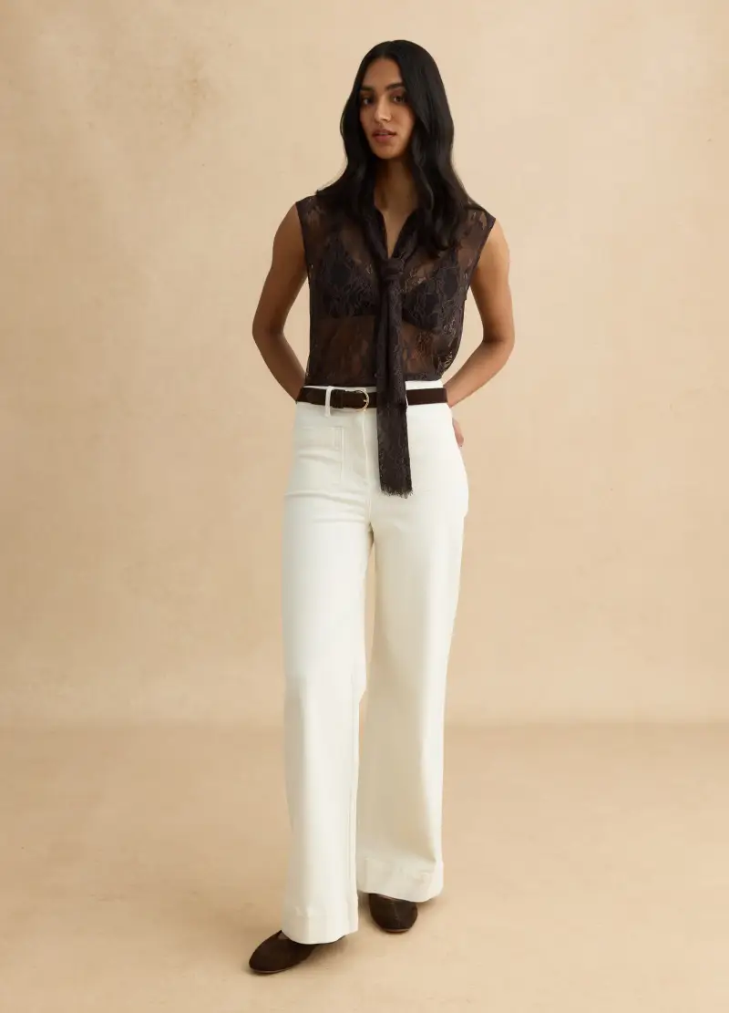 LES COPAINS Pantaloni In Cotone Elasticizzato Bianchi Regular Fit, Donna, Bianco