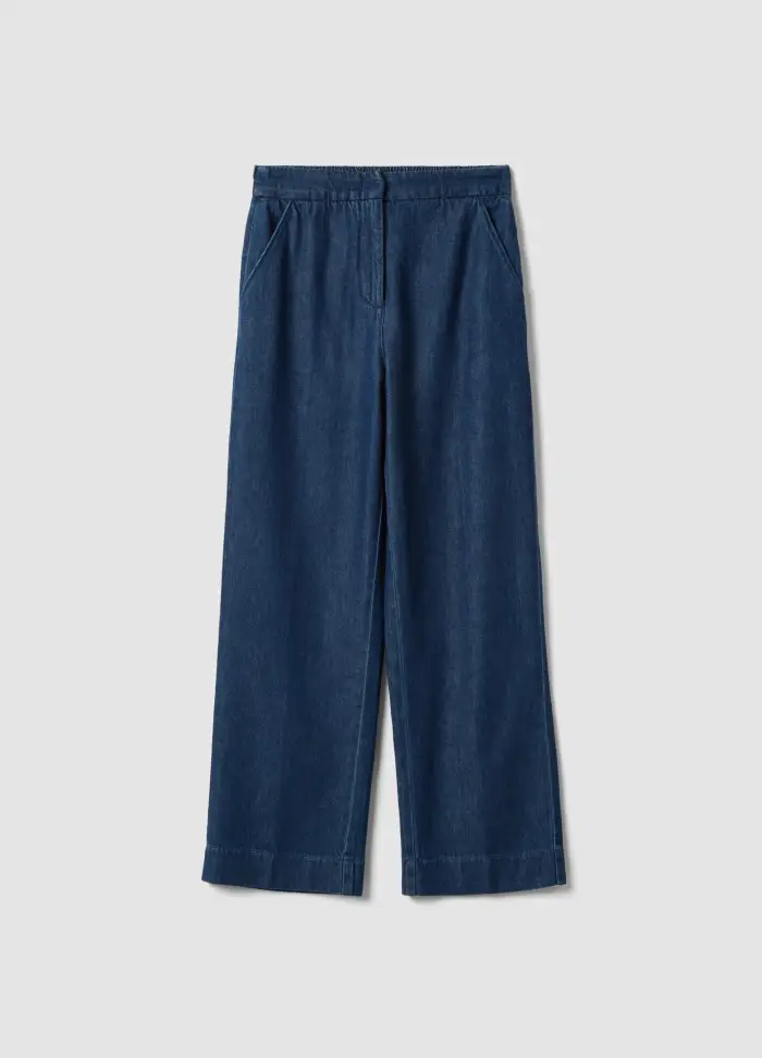 LES COPAINS Pantaloni Jogger Denim Blu In Puro Cotone Relaxed Fit, Donna, Denim