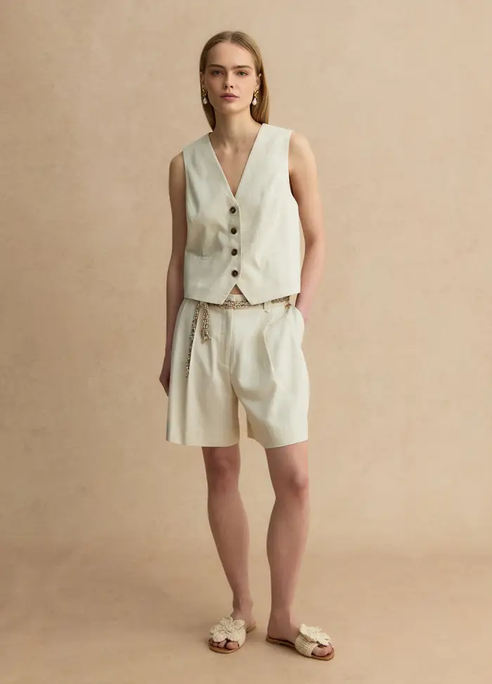 LES COPAINS Shorts Beige In Misto Viscosa E Lino Regular Fit, Donna, Beige