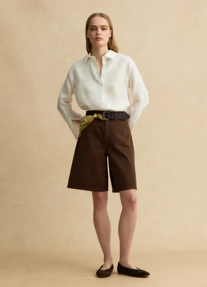 LES COPAINS Shorts In Puro Cotone Denim Marrone Wide Leg, Donna, Marrone