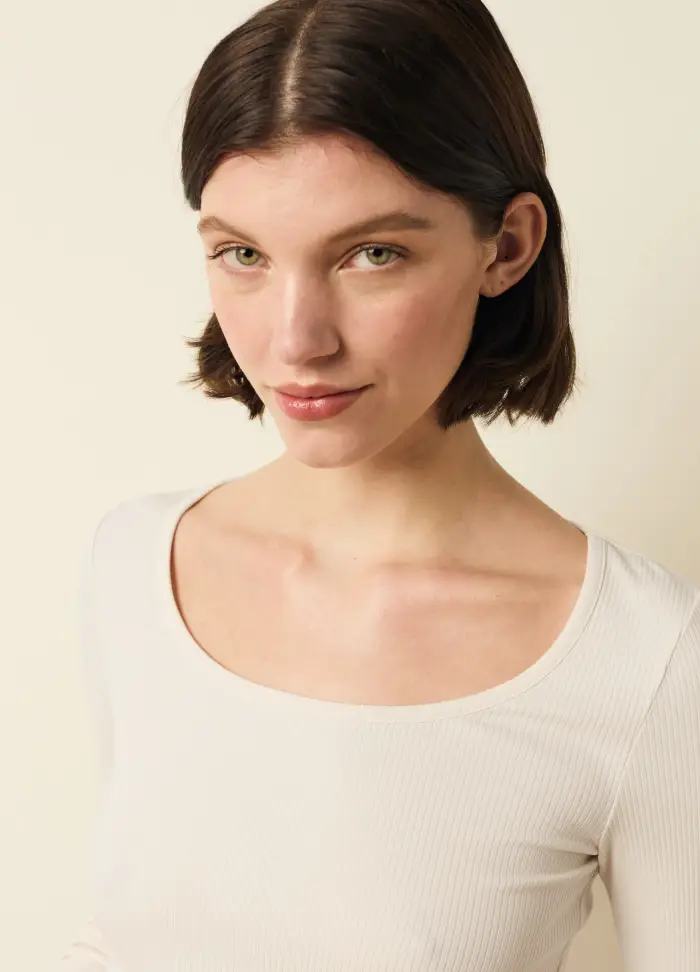 LES COPAINS T-shirt A Costine Con Maniche Lunghe, Donna, Bianco