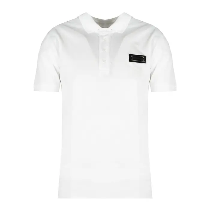 Polo Les Hommes LKT500 731U | Slim Fit Pique Polo with Metal Logo Bianco