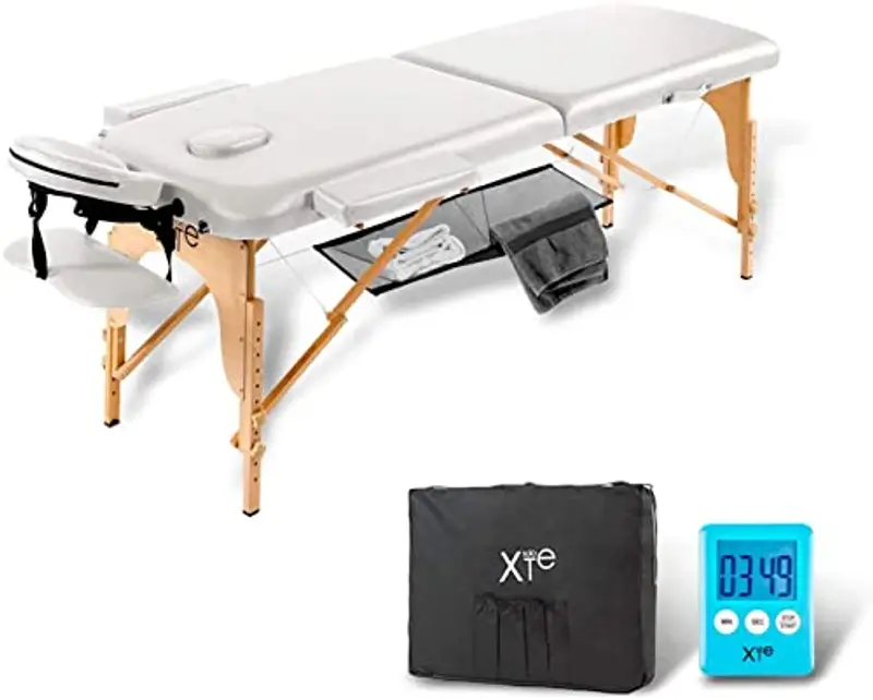 SOLO X TE Lettino Massaggio Portatile, in Pelle ‘PU’ ECO di Alta Qualità, XXL 2 Zone, Telaio in Legno, Pieghevole, Cavi in