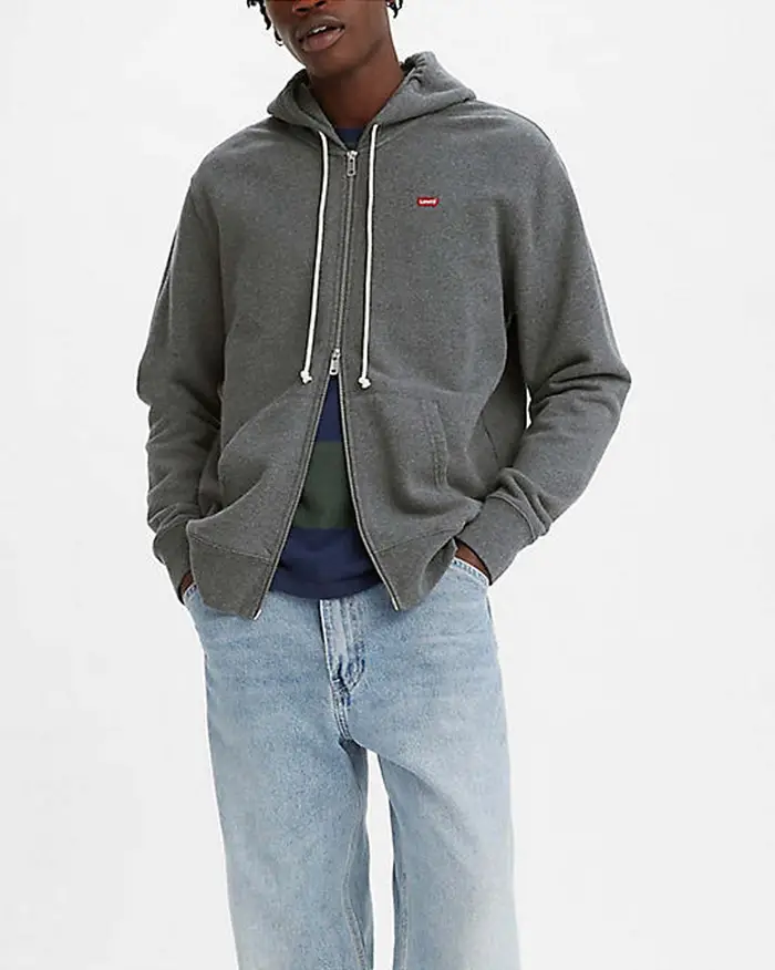 Felpa Levi s grigia con cappuccio e chiusura zip con logo batwing piccolo