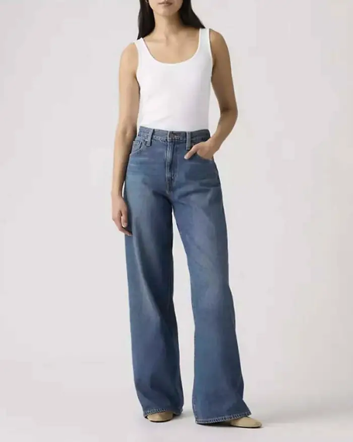 Levi s Jeans Cinch Wide Leg lavaggio stonewash a vita alta in cotone e tencel