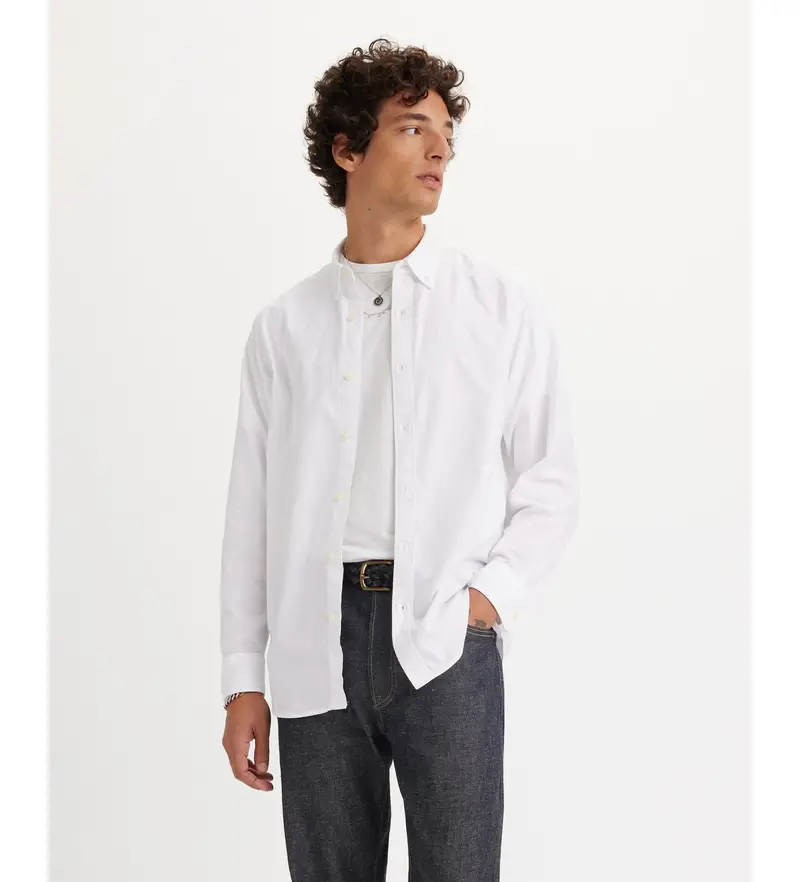 Levi s Levi per uomo A7210-0000 Autentica camicia bianca con bottoni, Bianco, Casual, Cotone, Manica lunga