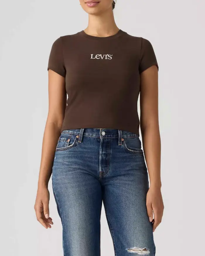 Levi s T-shirt GR Essential Baby marrone in cotone a coste con logo ricamato a contrasto