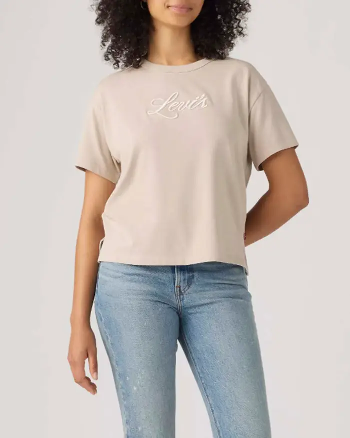 Levi s T-shirt GR Vintage beige in cotone pesante con scritta logo ricamata tono su tono
