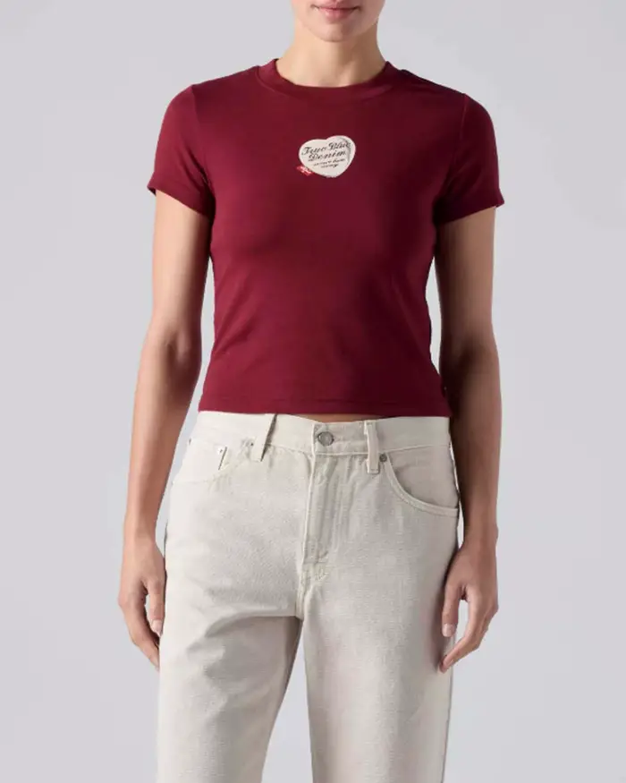 Levi s T-shirt Graphic Essential Baby bbordeaux in cotone stretch a coste con stampa cuore