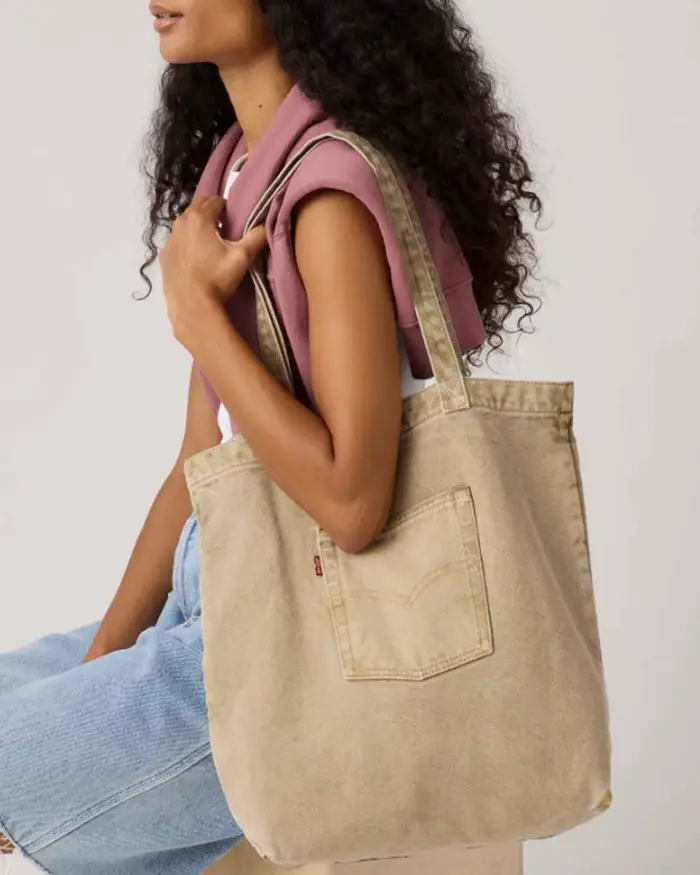 Levi s Tote Bag in denim di cotonebeige con tasca esterna