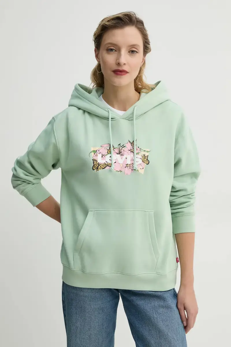 Levis Levi's felpa donna colore verde con cappuccio con applicazione A8801