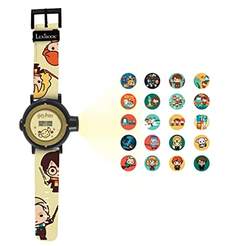 Lexibook Harry Potter Schermo digitale per orologio a proiezione regolabile - 20 immagini Harry Potter - per Bambini - Negro y Oro