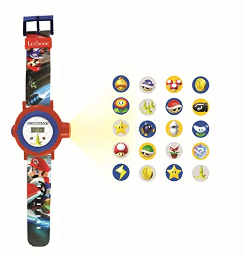 Lexibook Nintendo Mario Kart Schermo digitale per orologio a proiezione regolabile - 20 immagini Mario Kart - per Bambini/Ragazzi - Rosso