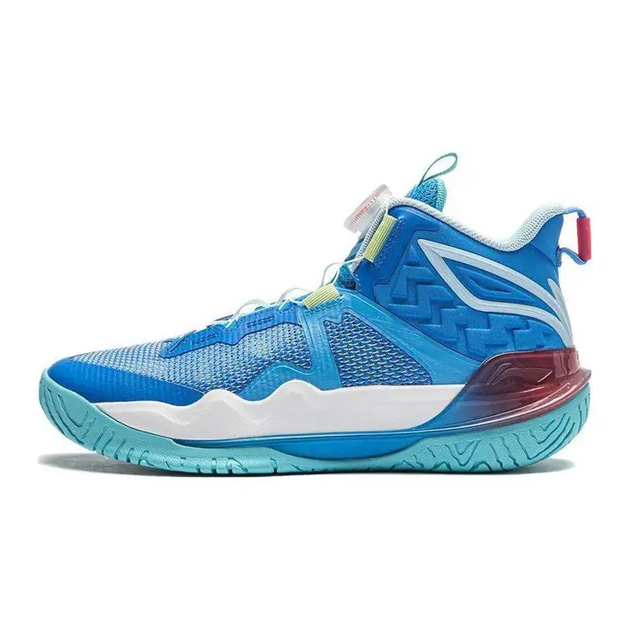 Li Ning Bambini Squadra Pioniera 3 V3 Comode Scarpe da Basket Mid-Top Sneaker Bambini Blu Bianco YKBU038-9 40