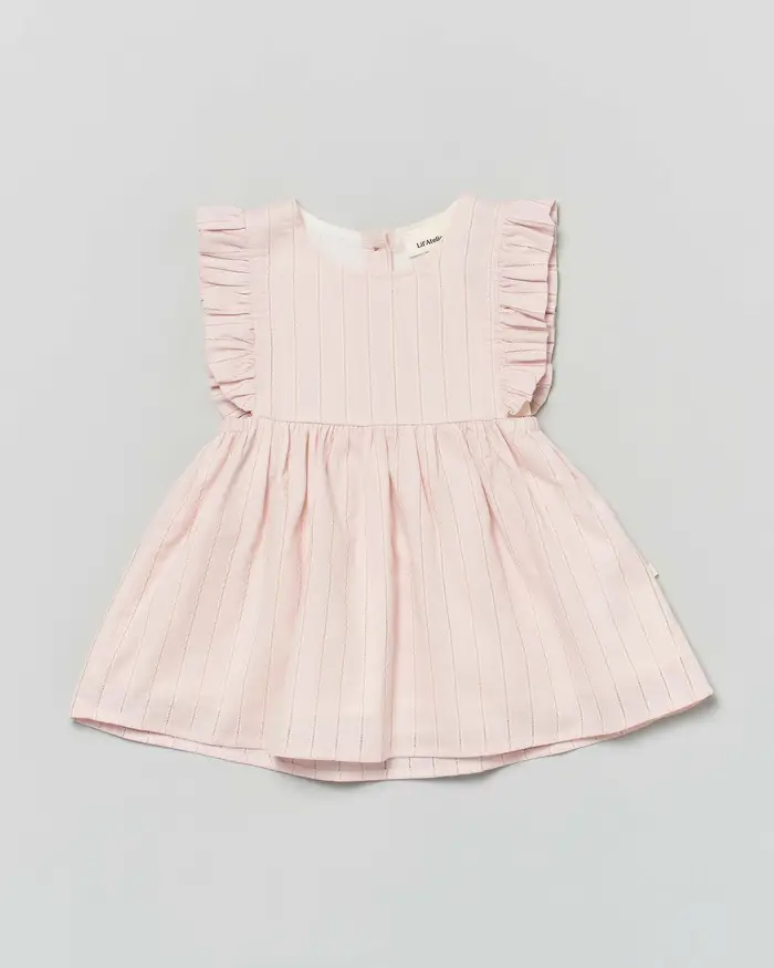 Abito rosa cipria Lil Atelier fit and flare in cotone devore con rouches