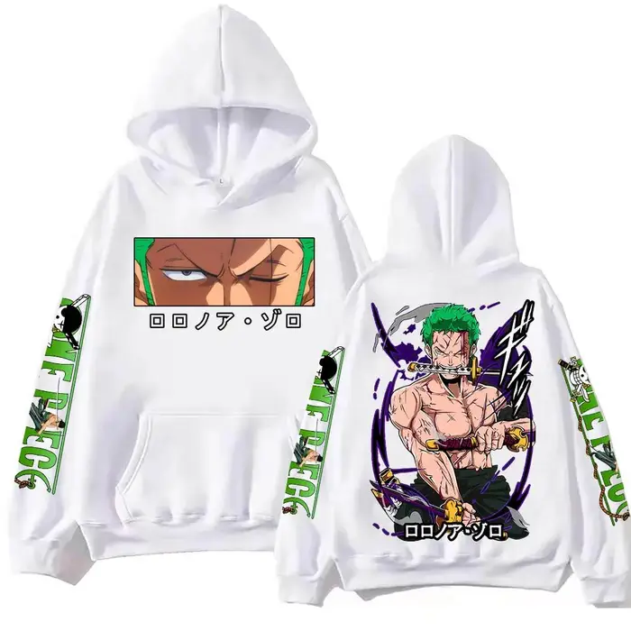 Felpa con Cappuccio Anime Zoro Harajuku Hip Hop Felpe Uomo Felpe con Cappuccio Tasca Abbigliamento Streetwear Maglie Pullover Felpa Regalo 4XL bianco