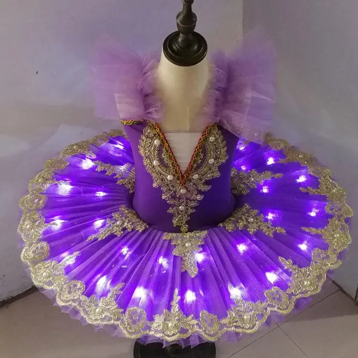LIngzhi Tutu di balletto con luce a LED, il lago dei cigni, ballerina, pancake, ragazza, adulto, bambino, vestito da balletto, costumi da