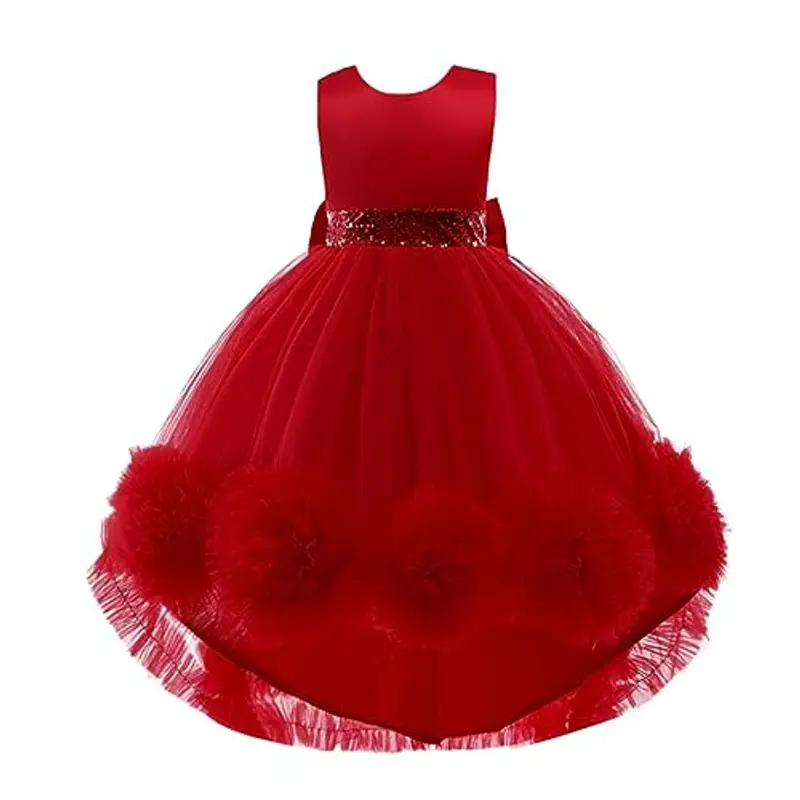 Lito Angels Vestito Damigella Abito da Festa Cerimonia Elegante per Bambina Taglia 8-9 Anni, Rosso (Etichetta in Tessuto 140)