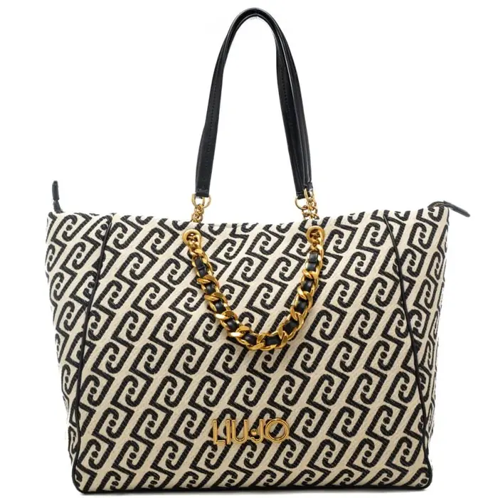 borsa tote da donna con stampa pattern logo monogram bianco nero