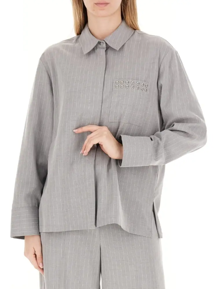 Liu-jo camicia donna a maniche lunghe grigia con inserti argentati