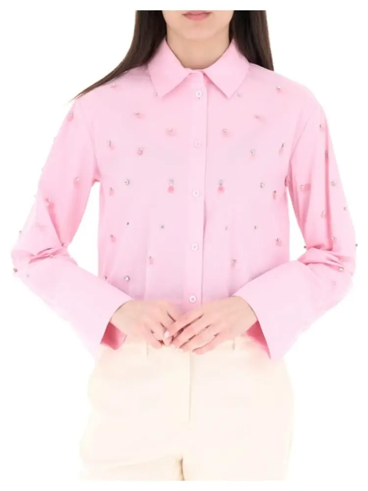 Liu-jo camicia donna rosa con inserti argentati