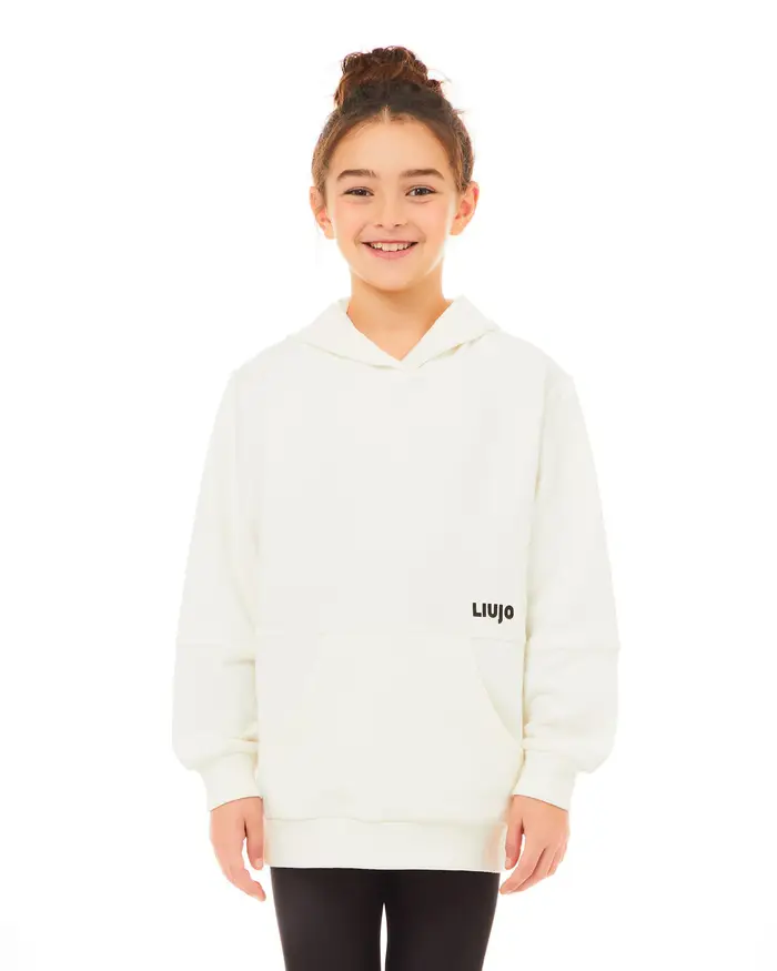 Felpa Liu Jo over bianca in cotone stretch con cappuccio