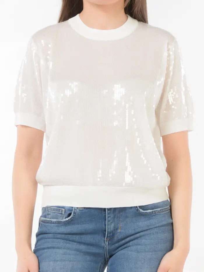 maglia da donna Liu Jo a manica corta in full paillettes Bianco