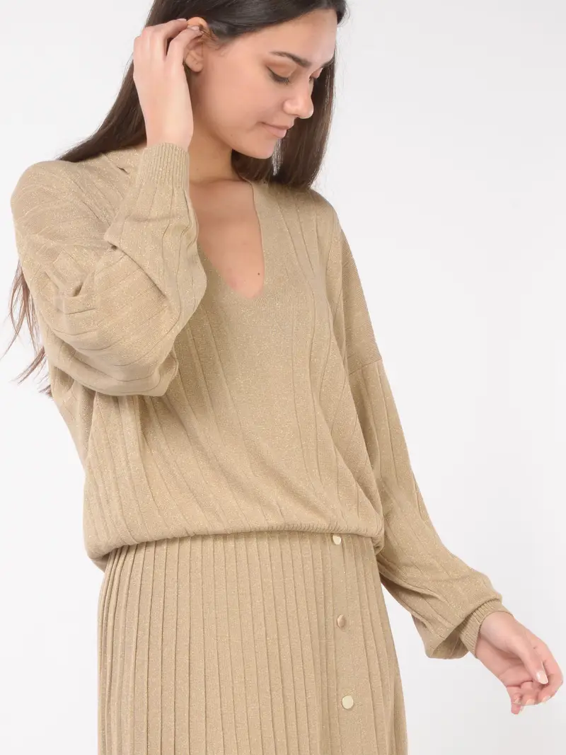 LIU JO maglia da donna con cut out e fili lurex BEIGE