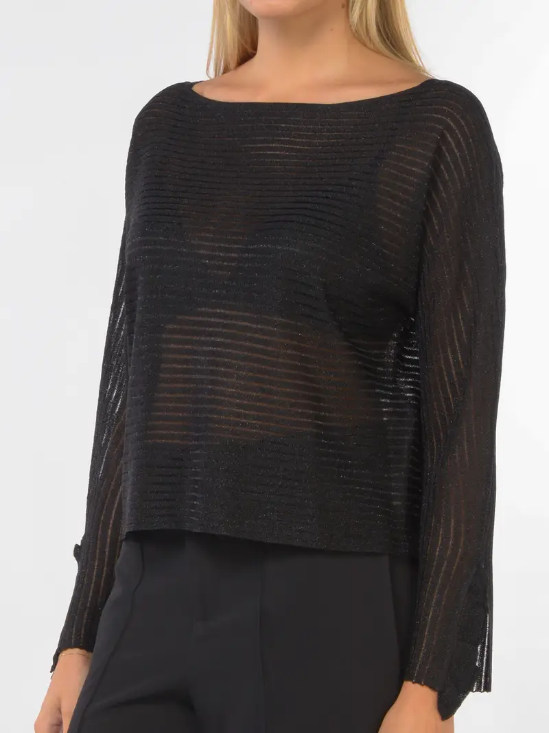 LIU JO maglia da donna in lurex con spalla scesa NERO