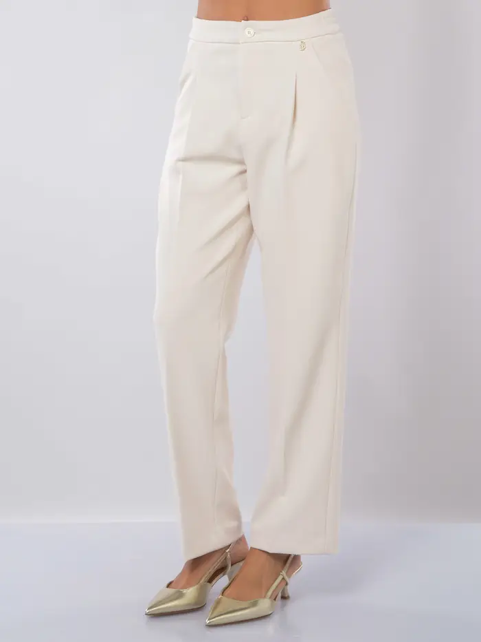 LIU JO pantalone da donna con elastico e pinces BEIGE