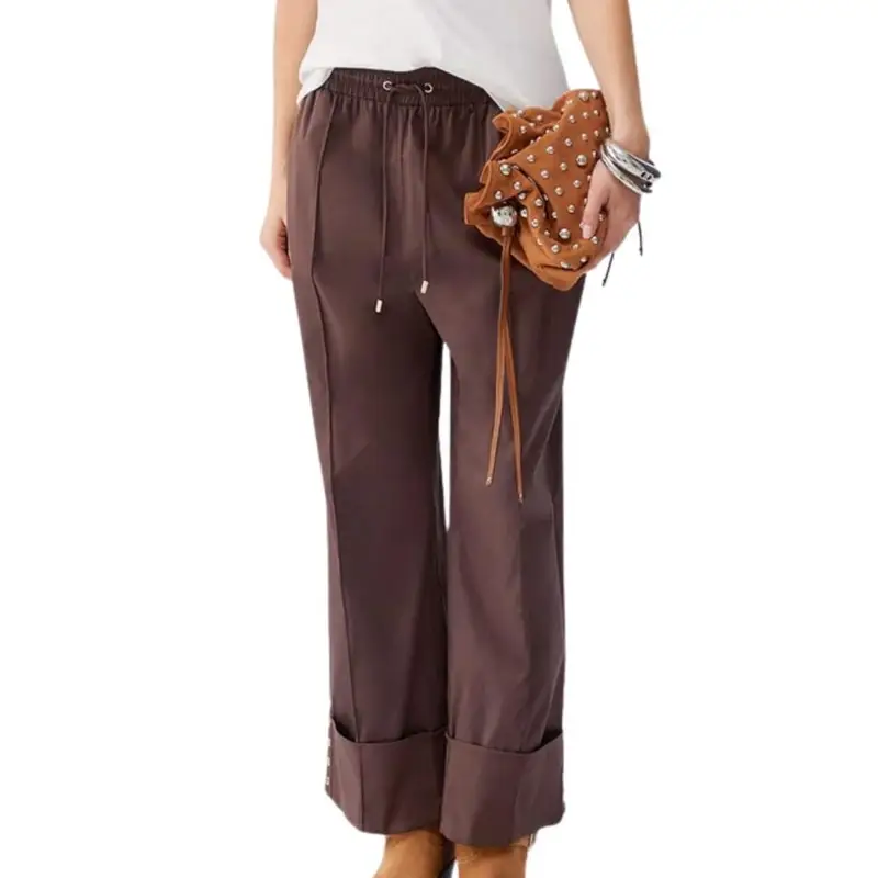 Liu Jo pantaloni da donna con coulisse e grandi risvolti sul fondo marrone