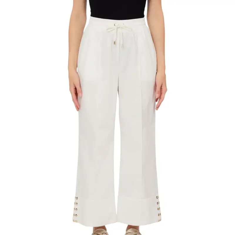 Liu Jo pantaloni da donna in cotone a gamba larga con borchie sul fondo bianco latte