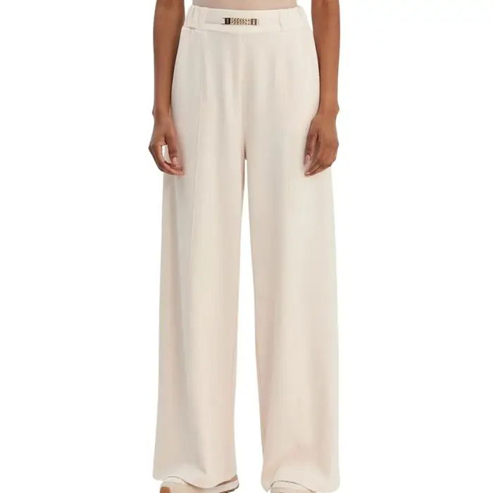 Liu Jo pantaloni da donna in jersey punto milano con dettaglio catena sul davanti champagne