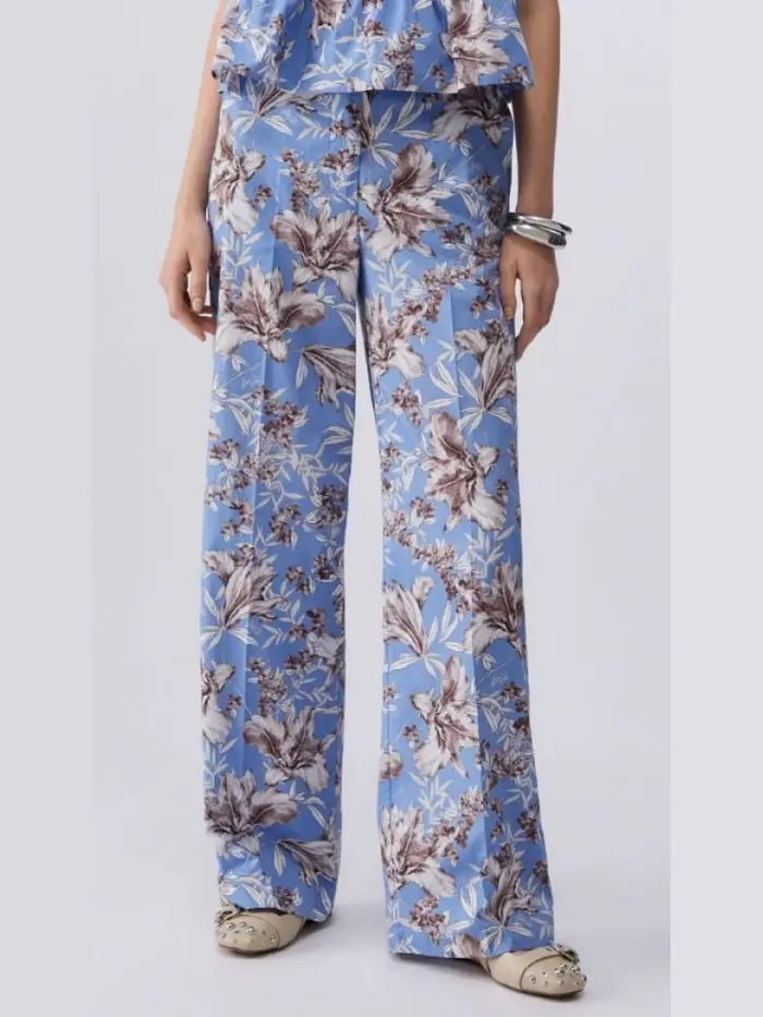 Liu-jo pantaloni donna azzurri con pattern floreale