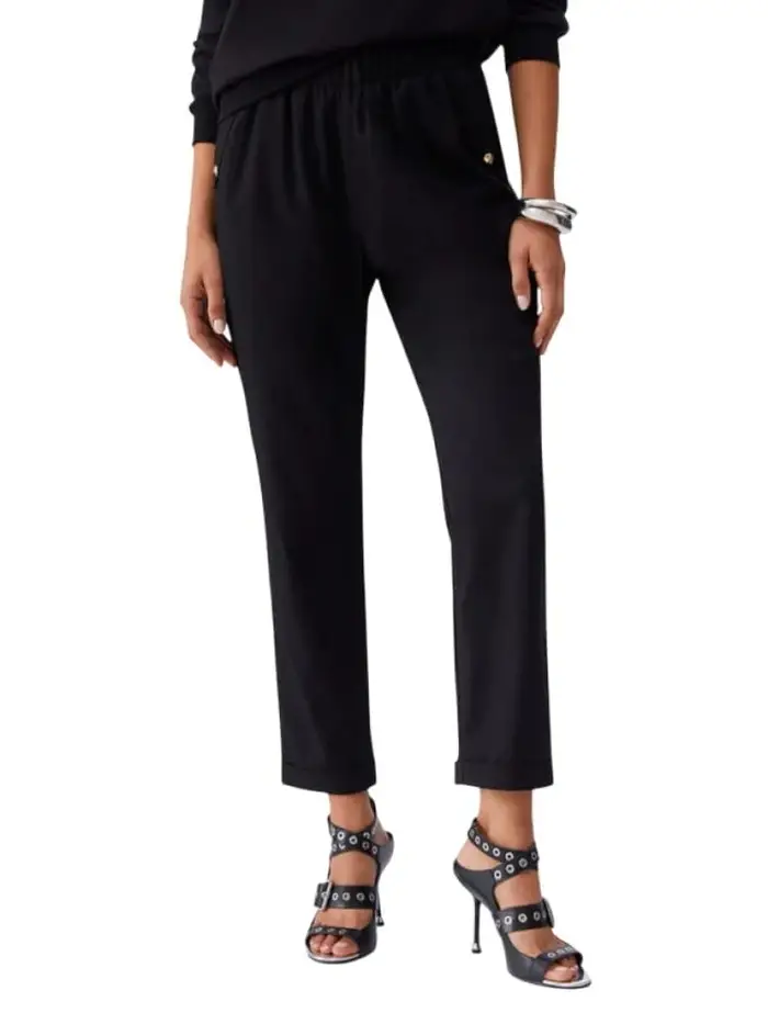 Liu-jo pantaloni donna lunghi neri con bottone dorato