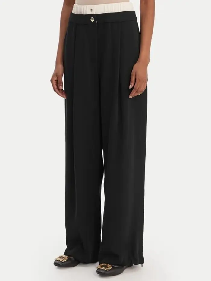 Liu-jo pantaloni donna neri lunghi con bottone logato