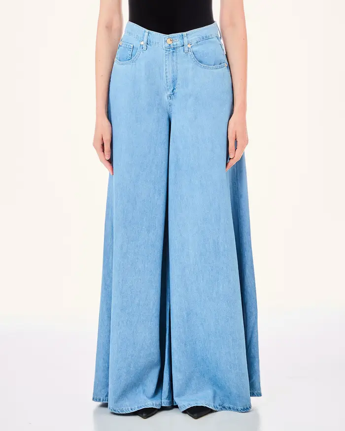 Pantaloni super wide azzurri in cotone e Lycra