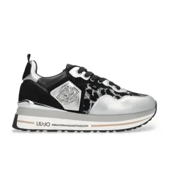 Liu Jo per donna BF5009PX682S1S01 Sneakers con plateau glitterate con stampa animalier nera e argento, Pelle, Nero, 3 a 5cm, Stringhe