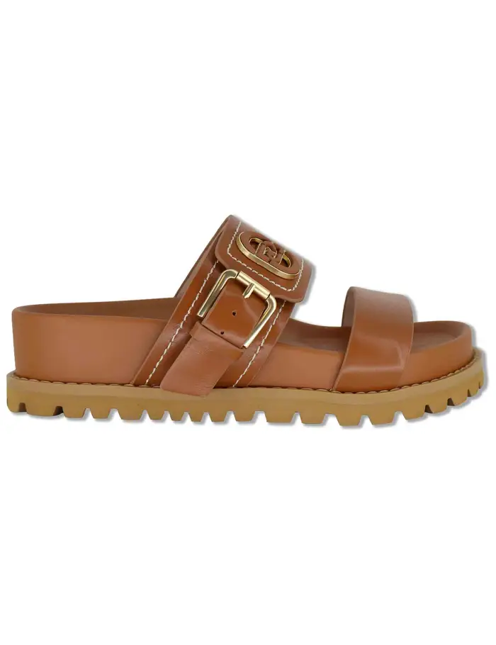 Liu-Jo Sandali in pelle cuoio con fibbia laterale e fussbett Donna LIVIA 02 SADDLE