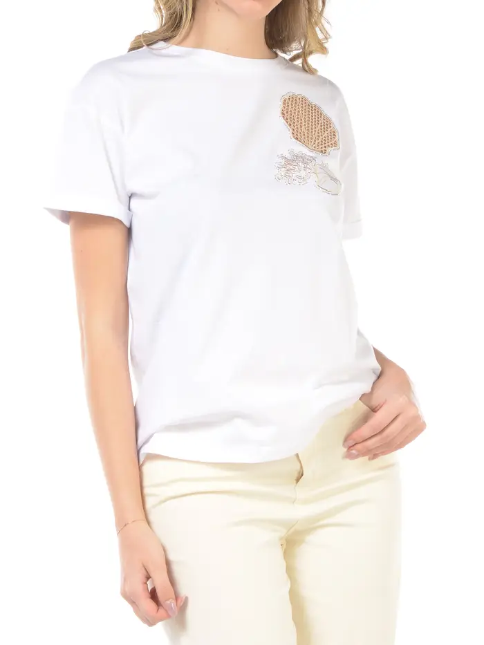 t Shirt da donna Liu Jo con ricamo e strass Bianco
