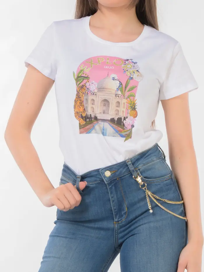 t Shirt da donna Liu Jo con stampa e strass Bianco
