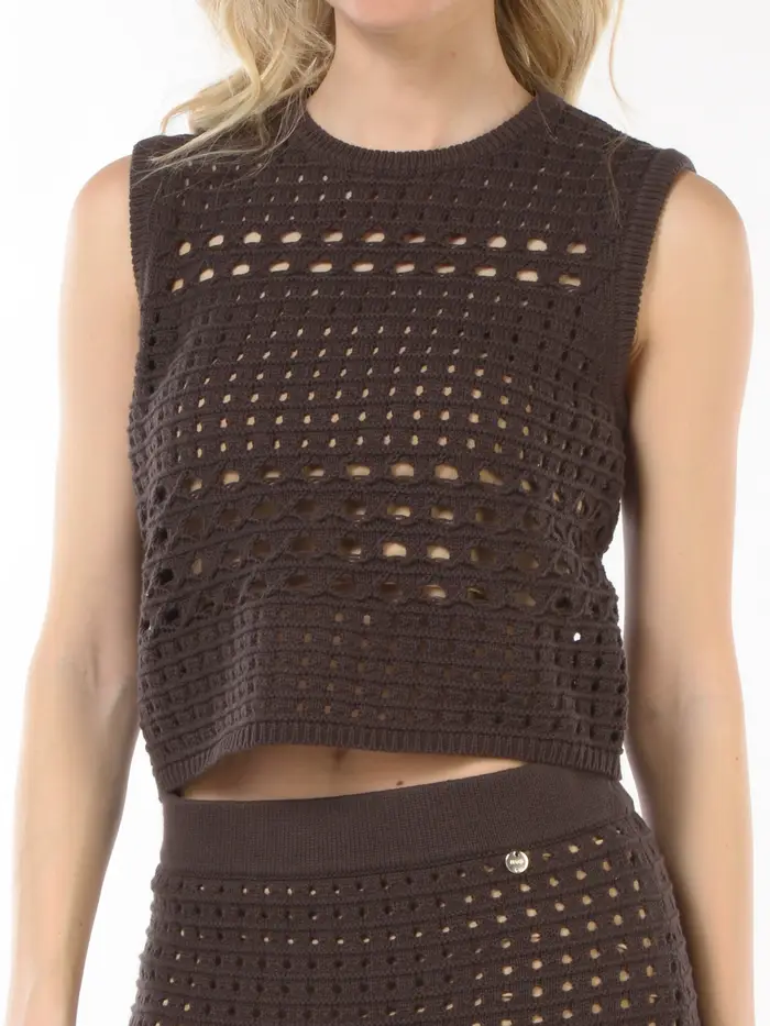 top da donna Liu Jo in maglia traforata MARRON