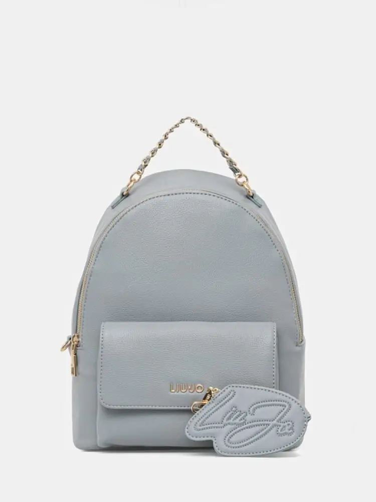 Liu-jo zaino donna in similpelle celeste chiaro con logo lettering dorato
